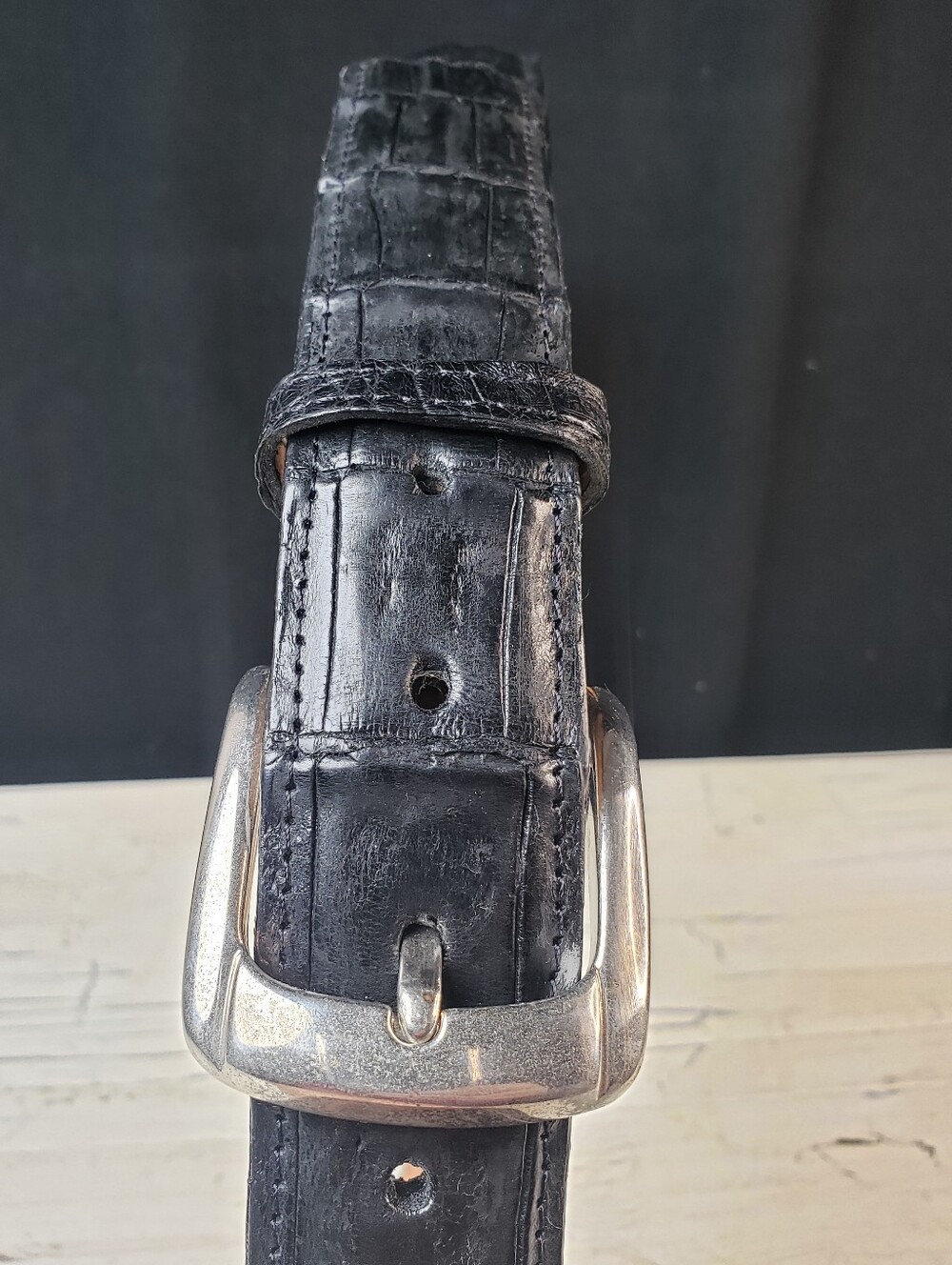 Genuine Caiman Alligator Leather Belt in Black - Men's size 34 - Picture 7 of 13